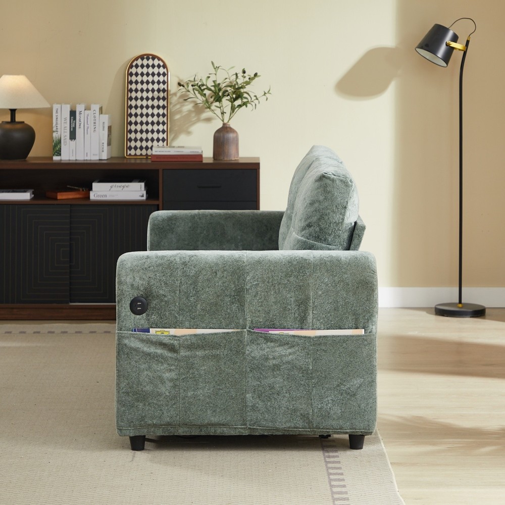 Chenille Sleeper Sofa Bed Loveseat Convertible with Pull Out Bed & USB Port