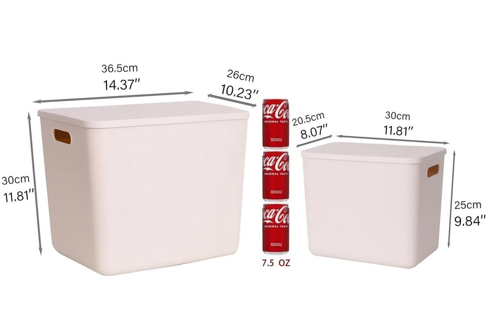 6 Piece Plastic Storage Baskets Boxes with Lids,14.4x10.2x11.8 inch Stackable...
