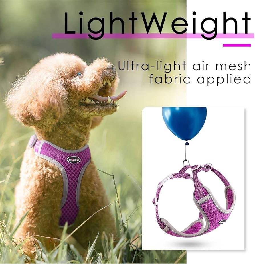 ThinkPet No Pull Harness Breathable Reflective Maroon Harness with Handle Size M