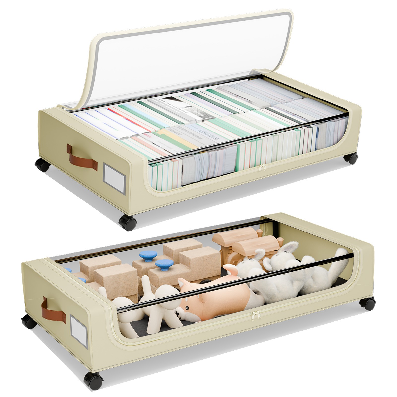 XXXL Under Bed Storage | 4-Pack Rolling Bins with Clear Lids for Clothes Toys