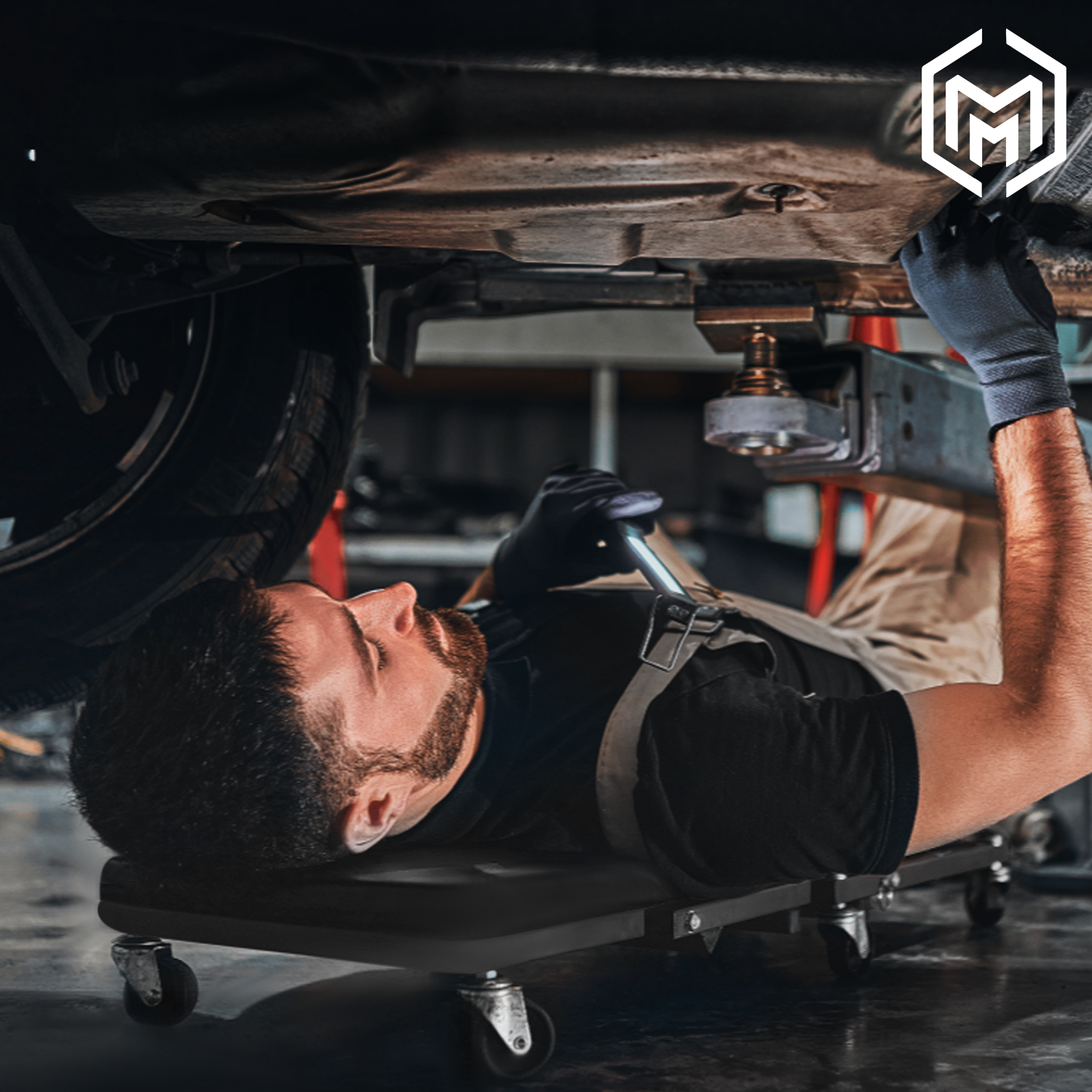 36" Black Folding Creeper Mechanic Work Upholstered Seat Automotive Repair Stool