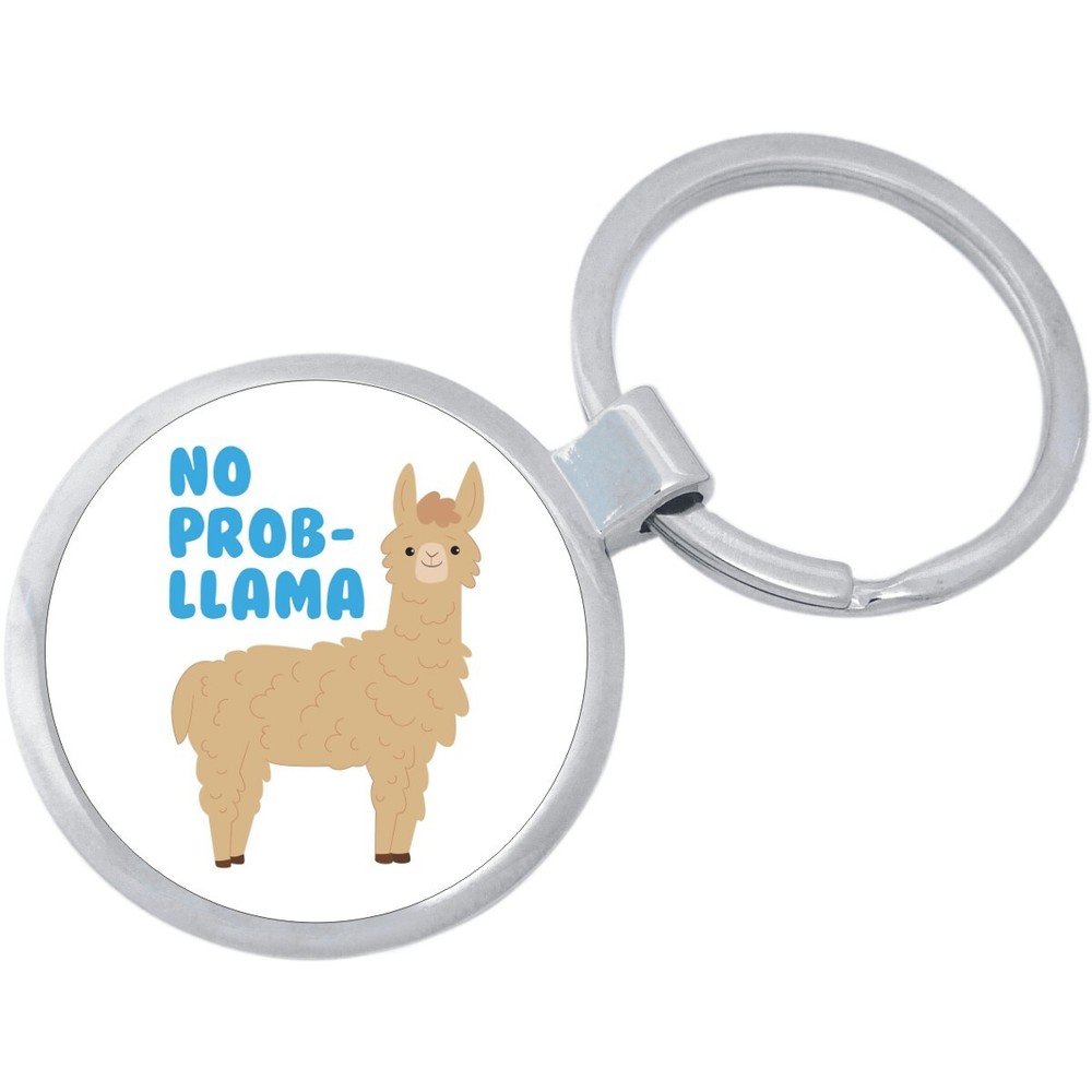 No Prob Llama White Keychain - Includes 1.25 Inch Loop for Keys or Backpack