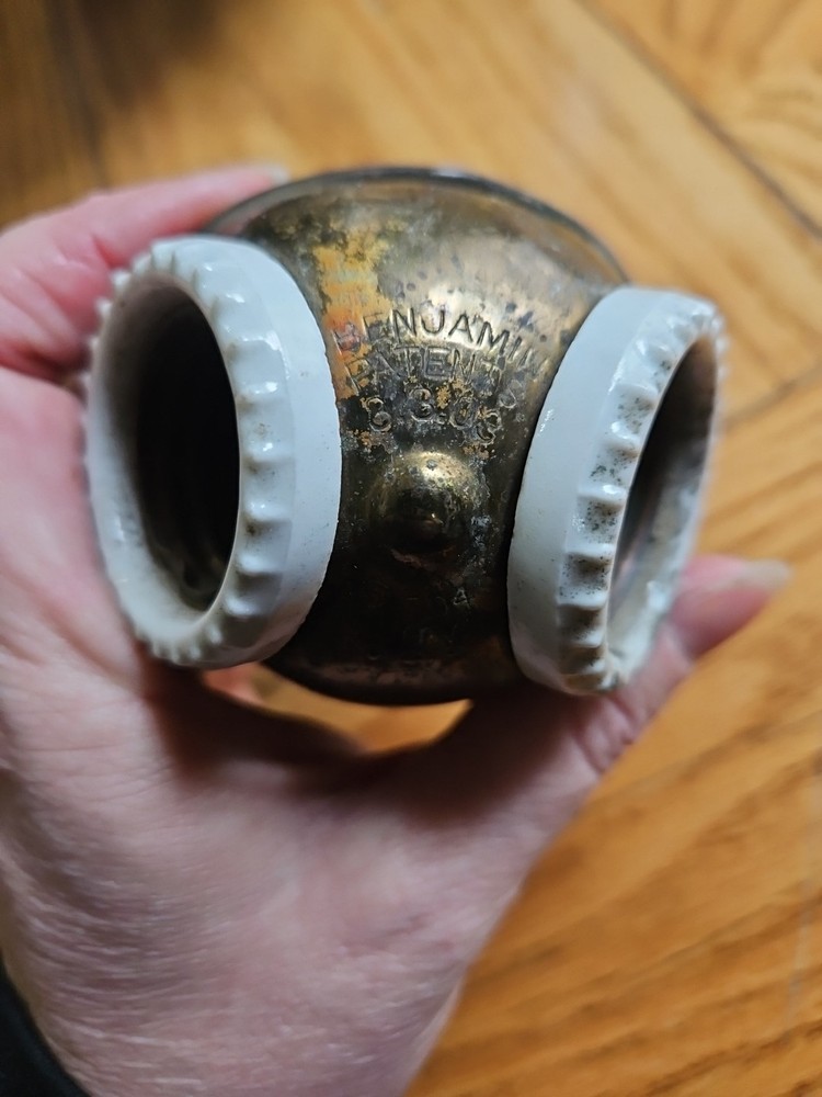 Vintage BENJAMIN 2 Light Socket Double Cluster Electric Brass Porcelain c1904