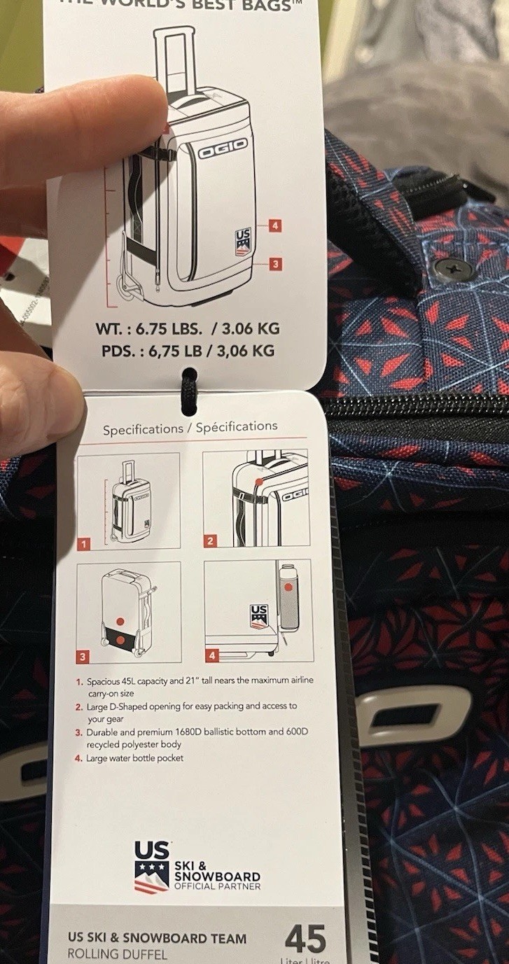 OGIO Official Partner, US Ski & Snowboard Team, 21" Rolling Carry On Duffle, NWT