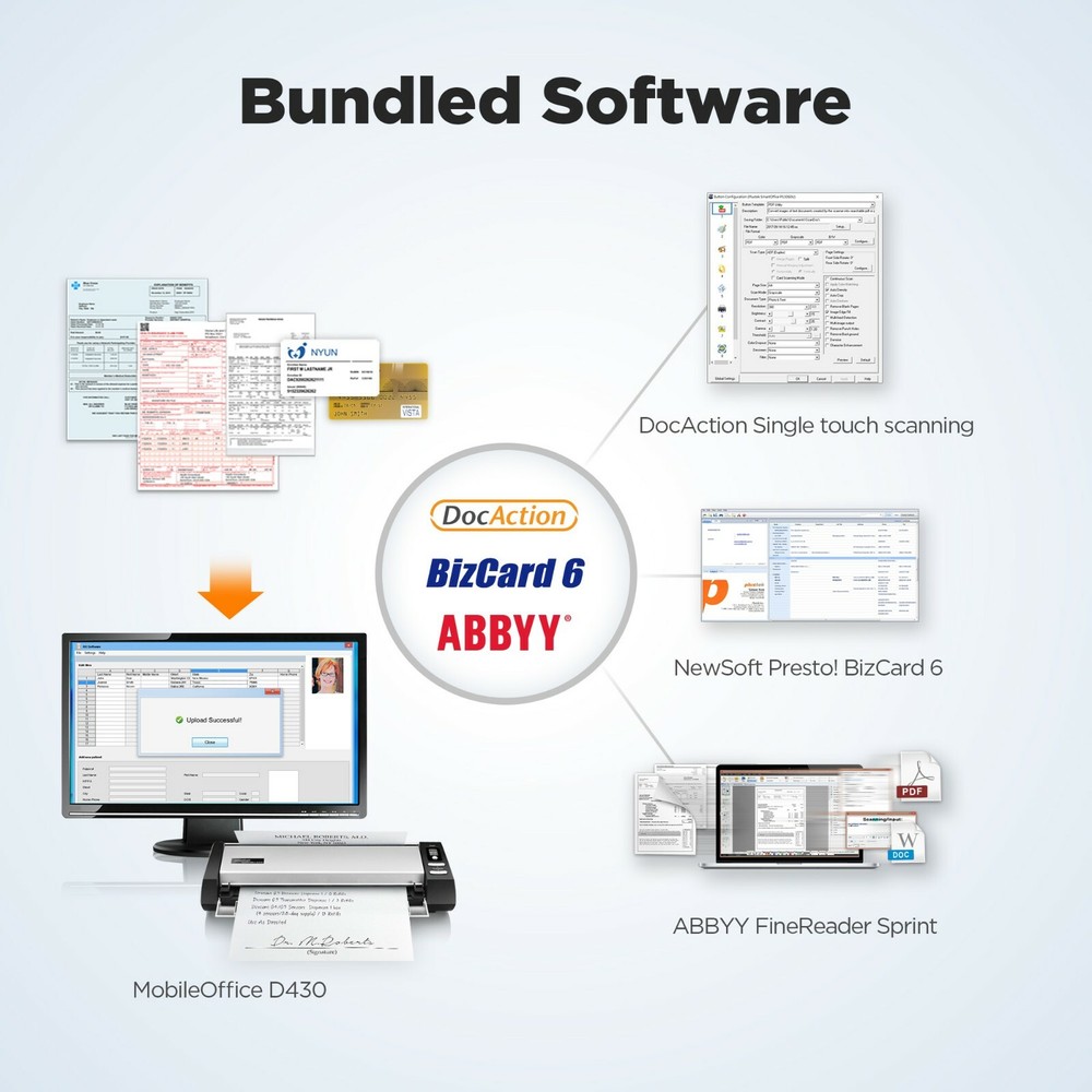 Plustek D430 Compact Desktop Scanner, Fast Scan Speeds for Document and ID Card