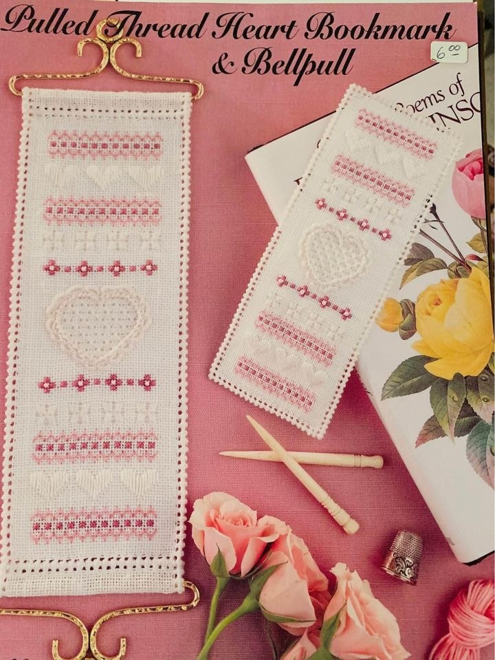 Pulled Thread Heart Bookmark & Bellpull Cross Stitch Design Pattern Book