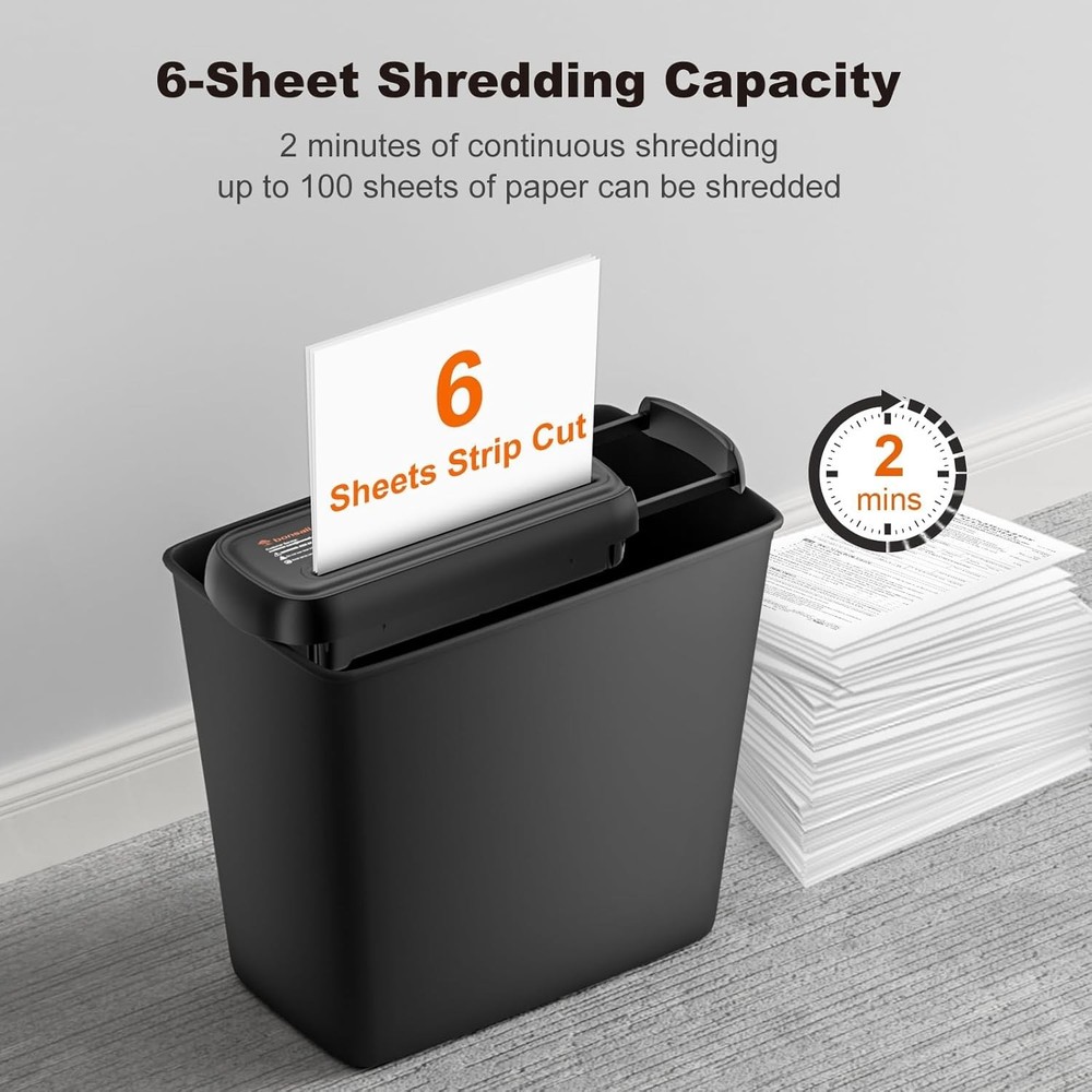 Efficient 6-Sheet Strip Cut Shredder with Automatic Start-Stop Functionality