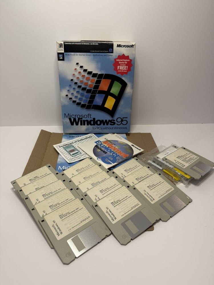 Microsoft Windows 95 OS 3.5" Floppy MS-DOS PCs 1995, Includes Key