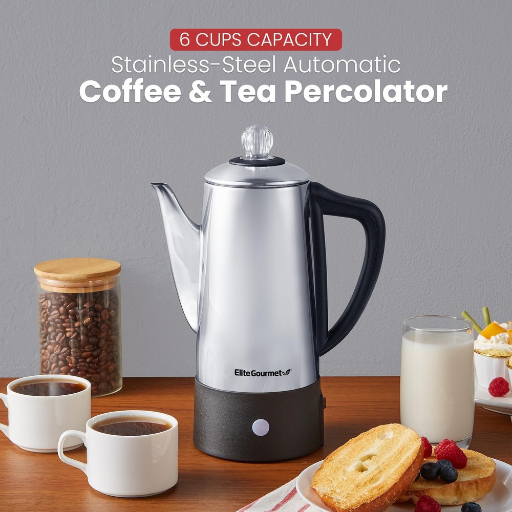 EC140 Electric 6-Cup Coffee Percolator with Keep Warm, Clear Brew Progress Kn...