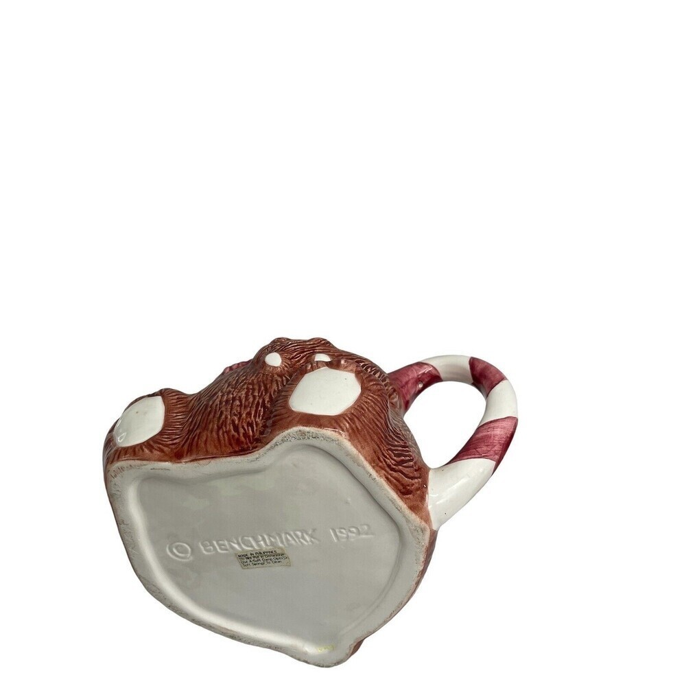 Christmas Brown Bear Teapot Candy Cane Handle RARE Ceramic