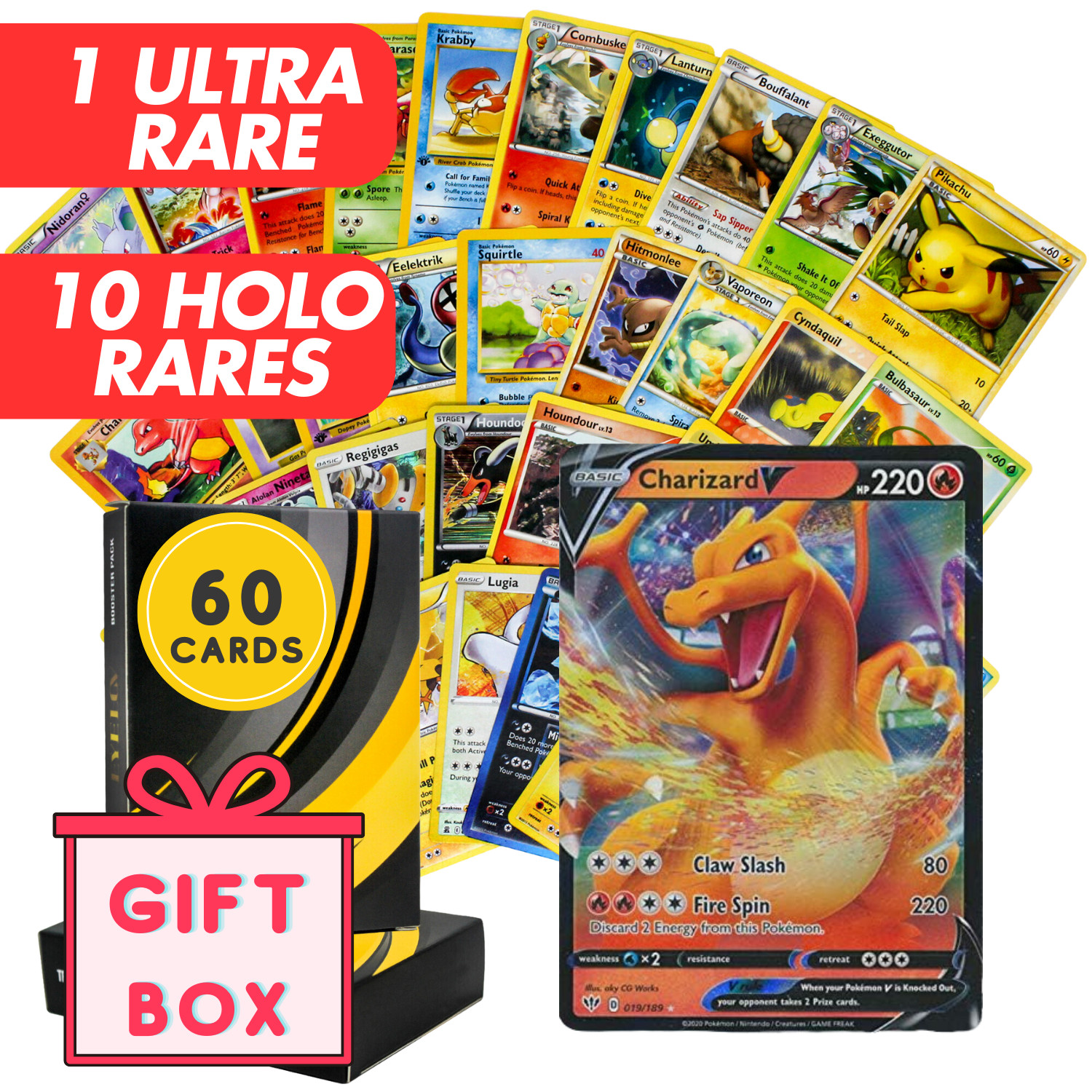 Pokemon Card Lot 60 Cards + Ultra Rare | VMAX GX EX OR V! STOCKING STUFFER