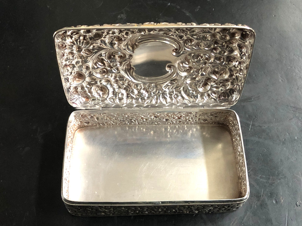 Antique Gorham Cluny Pattern Sterling Silver Rectangular Hinged Box, 177 Grams.