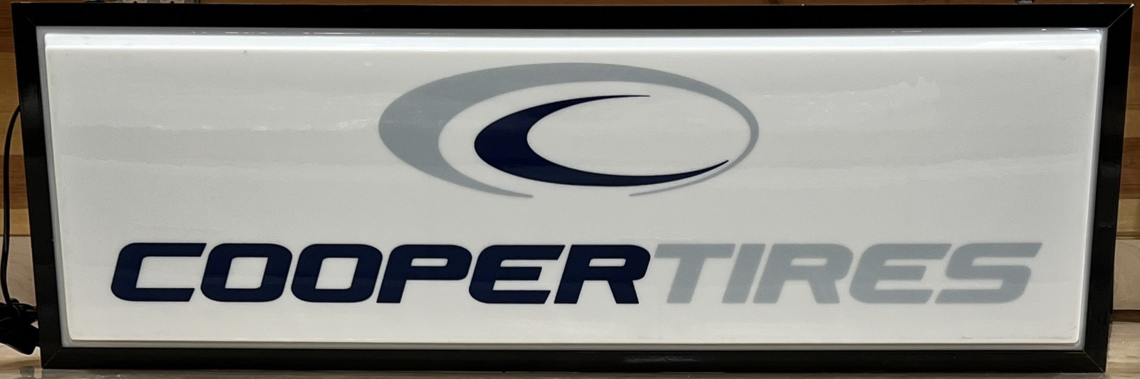 Cooper Tire Lighted Dealer Sign White Blue Letters Single Sided Hanging