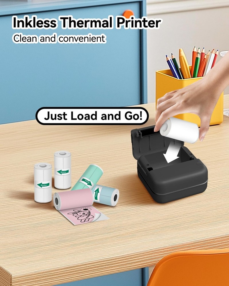 Aptika Sticker Printer - Print Pod 2.0 Mini Printer with 14 Rolls Sticky Pape...