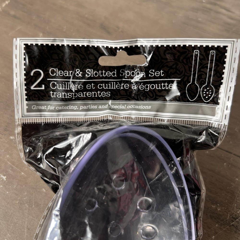 Clear Plastic Serving Spoon Set 2 Packs (2 Slotted 2 Solid) 12” Vtg 2001 READ