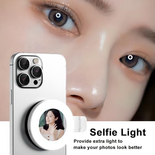 Phone Light Selfie Light with Mirror, Adjusted 3 Lighting Modes, Clip-On