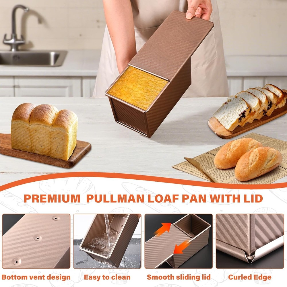 Pullman loaf pan two pack with lids nonstick bread baking set
