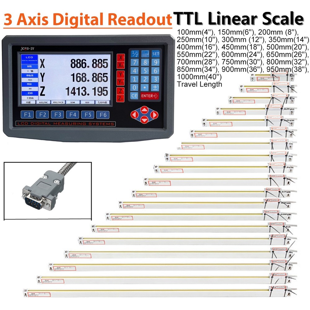 LCD Digital Readout with Precision Linear Scale for Milling Lathe Machine 3 Axis