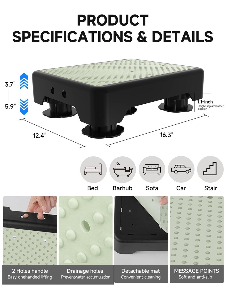 Adjustable Step Stool for Adults, Noctilucent Bed Step Stools, 600 LBS Capaci...