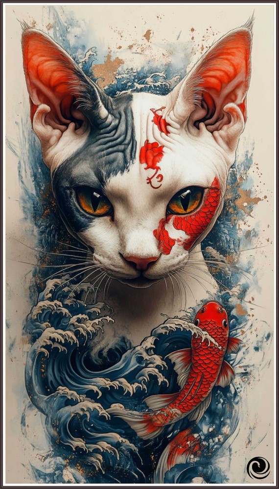 Egyptian cat with Koi Fish - Chart Counted Cross Stitch Pattern Needlework 1537