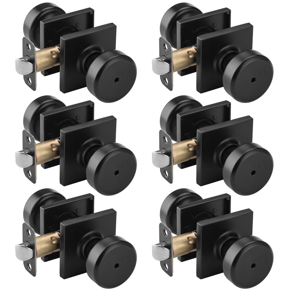 6 Pack Black Interior Door Knobs for Bath & Bed, Pismo Doorknob Turn Lock wit...