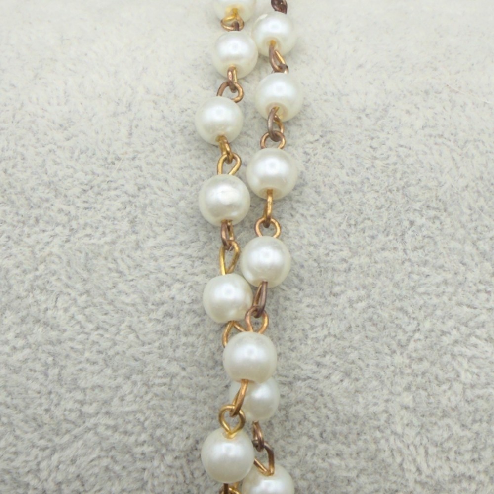 Vintage Catholic Rosary With Gold-Tone Cross & White Beads READ