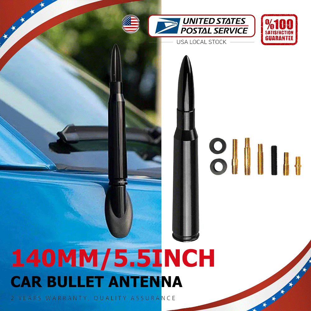 Black Car Bullet Antenna 50 Cal Caliber For GMC Chevy Pickup Truck SUV Silverado