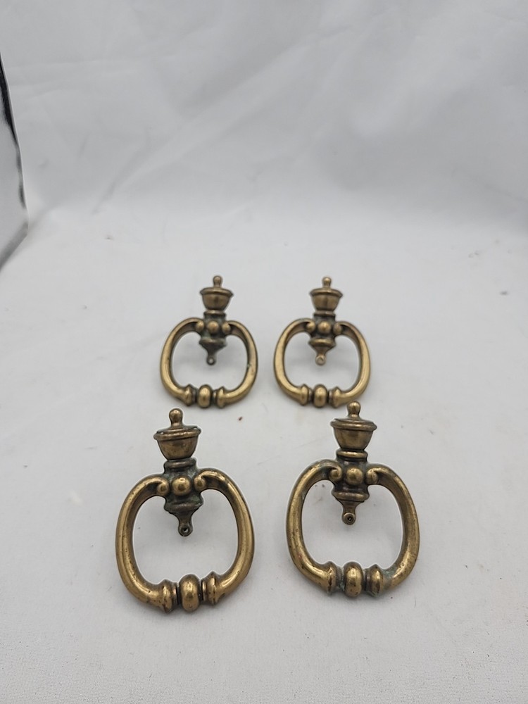 4 Vintage Brass Crown Style Drawer Pulls Handle