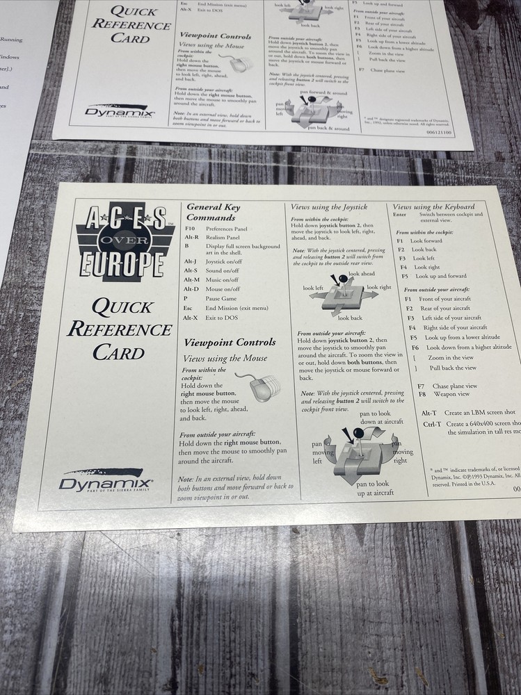 Aces Collector’s Edition PC Manual And Reference Cards