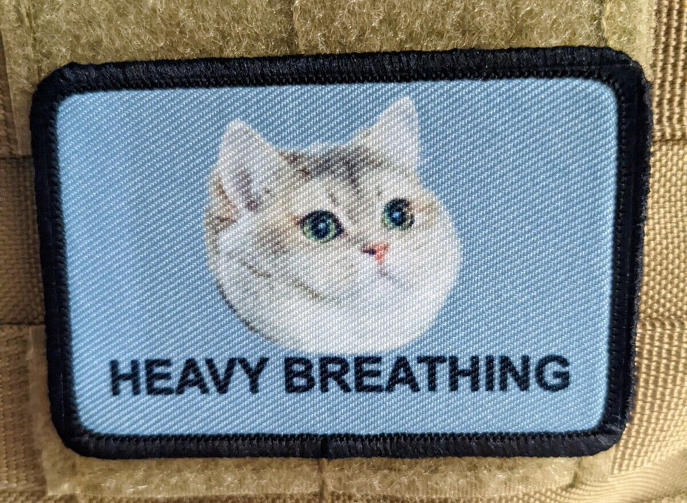 Heavy breathing cat meme fat pride 2"x3" hook & loop tactical morale patch funny