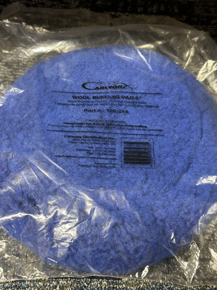 (2) CARWORX Buffing Compound Pad Wool 8" Diameter Cutting Pad Hook & Loop Lot