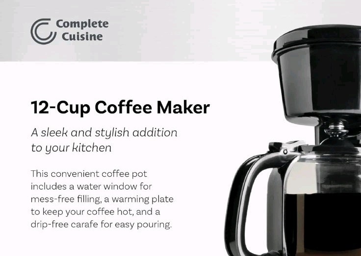 Complete Cuisine 12 Cup Coffee maker NEW