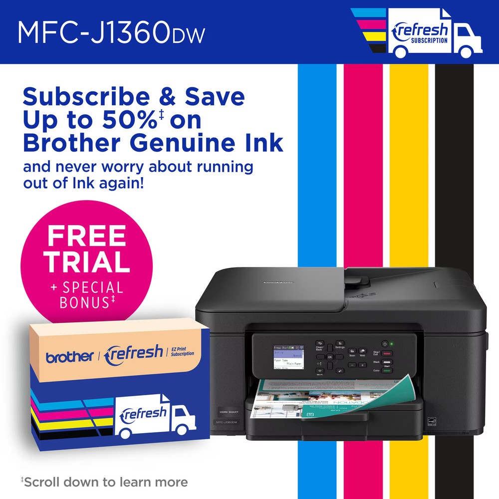Brother - Work Smart 1360 Wireless All-in-One Refresh Subscription Eligible I...