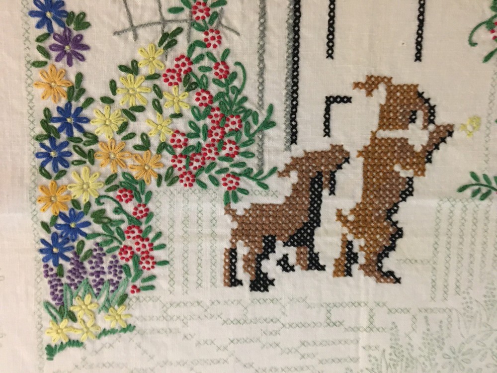 2 Unfinished Embroidery Projects Needlepoint Table Runner And Sampler Vintage