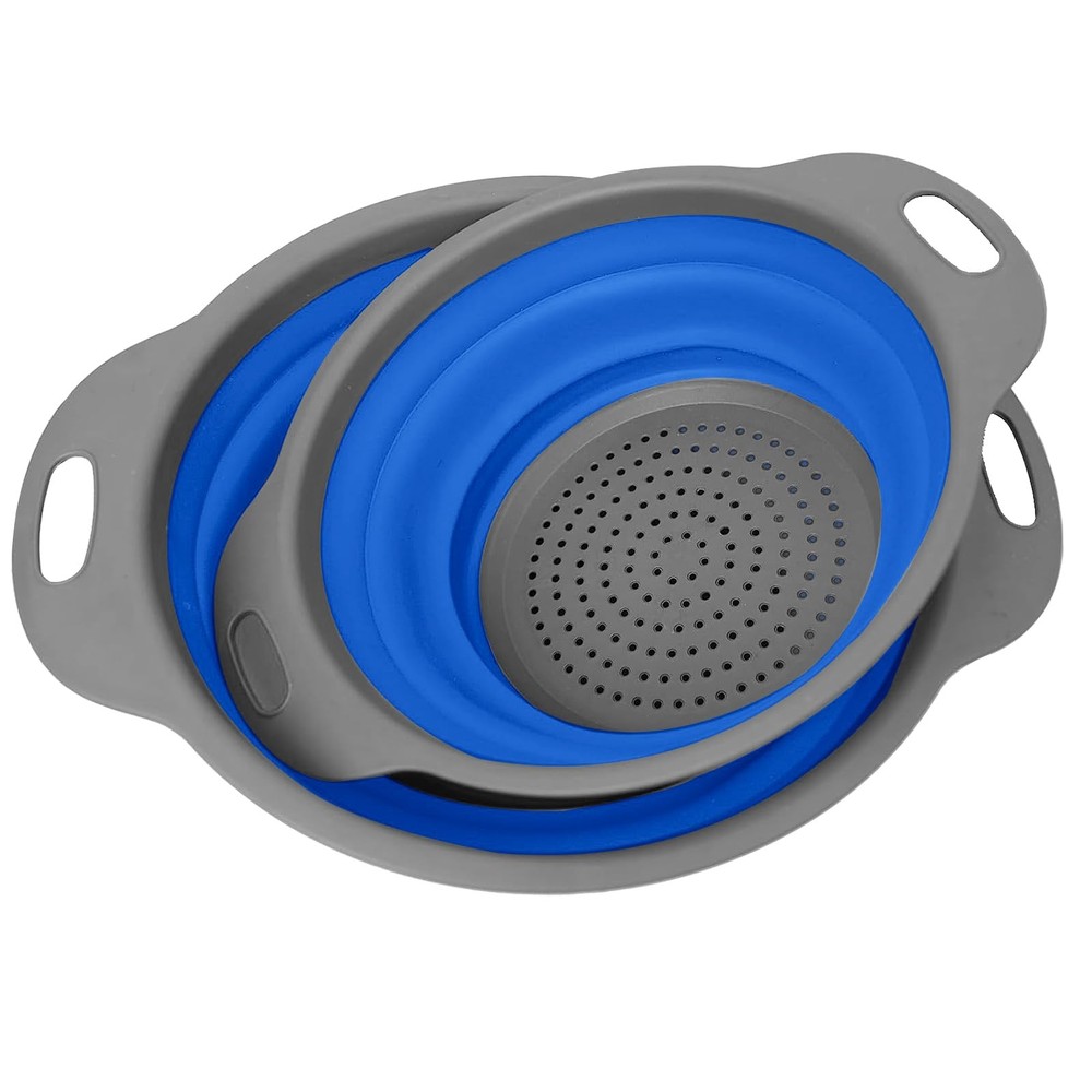 Foldable Colander Set, 2 PCS Grade Silicone Strainer, Blue