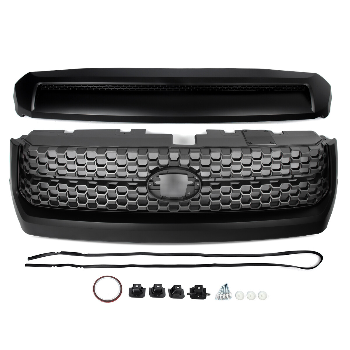 For 2014-2021 Toyota Tundra Matte Black Front Grille & Hood Bulge Molding Set
