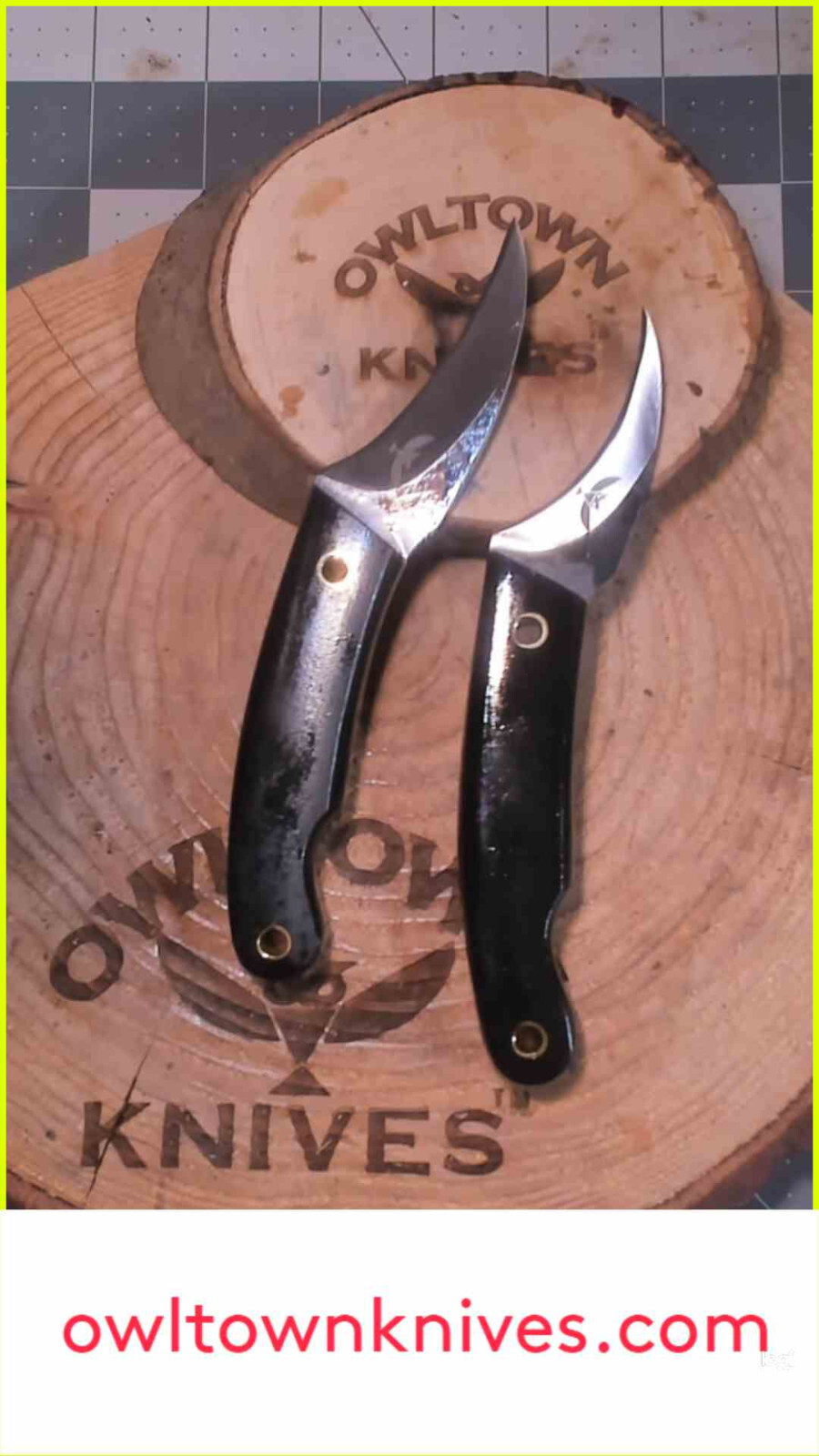 Owltown Pivia Moon Knife, Pikal, Elvia fusion 12c27 steel clip on leather sheath