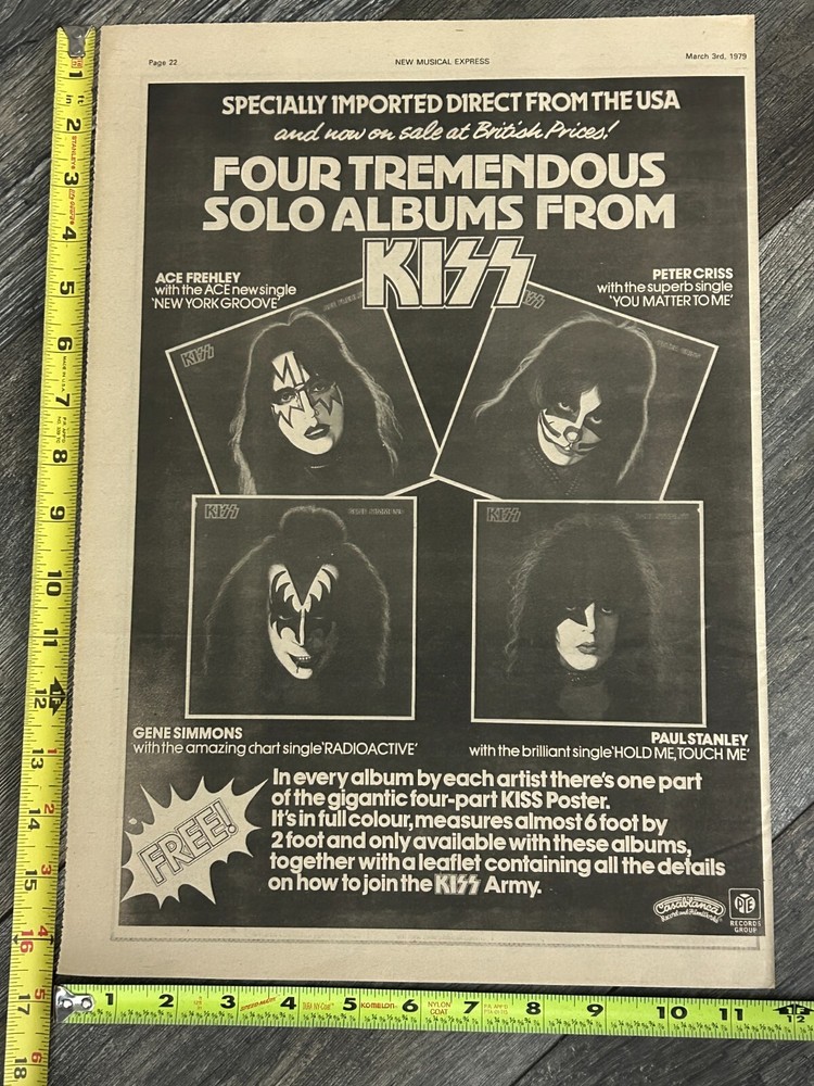 KISS Ad Advert Mini Poster 1978 Solo Albums Vinyl UK 12x17 Vintage Kiss Aucoin