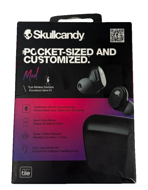 Skullcandy Mod Wireless Earbuds Bluetooth Headphones, Up to 32 Hours(True Black)