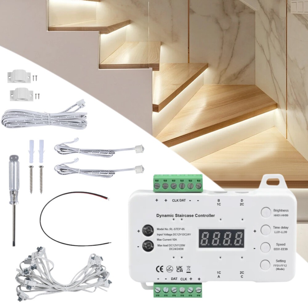DC 12V 24V Wiring Motion Sensor LED Strip Light Stair Controller Steps Staircase
