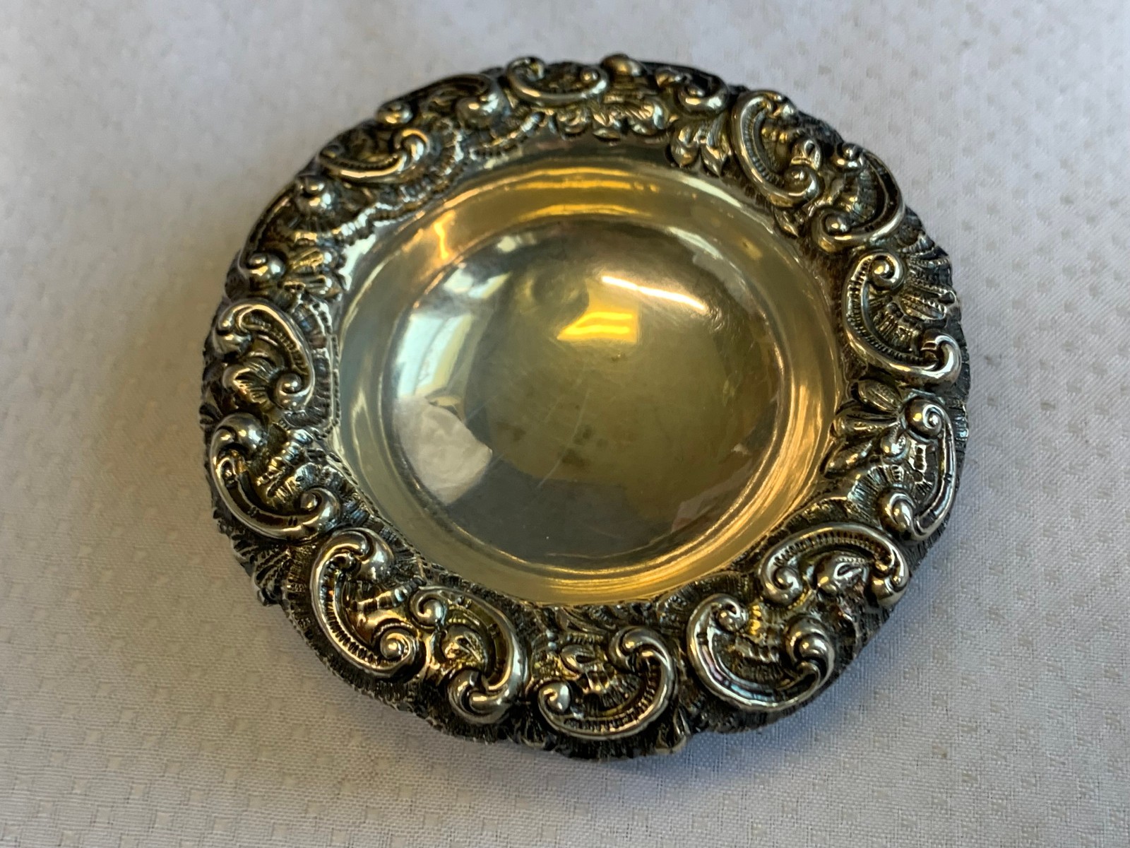 Antique Sterling Silver Condiment Dish Master Salt Cellar 37.03g Floral Repousse