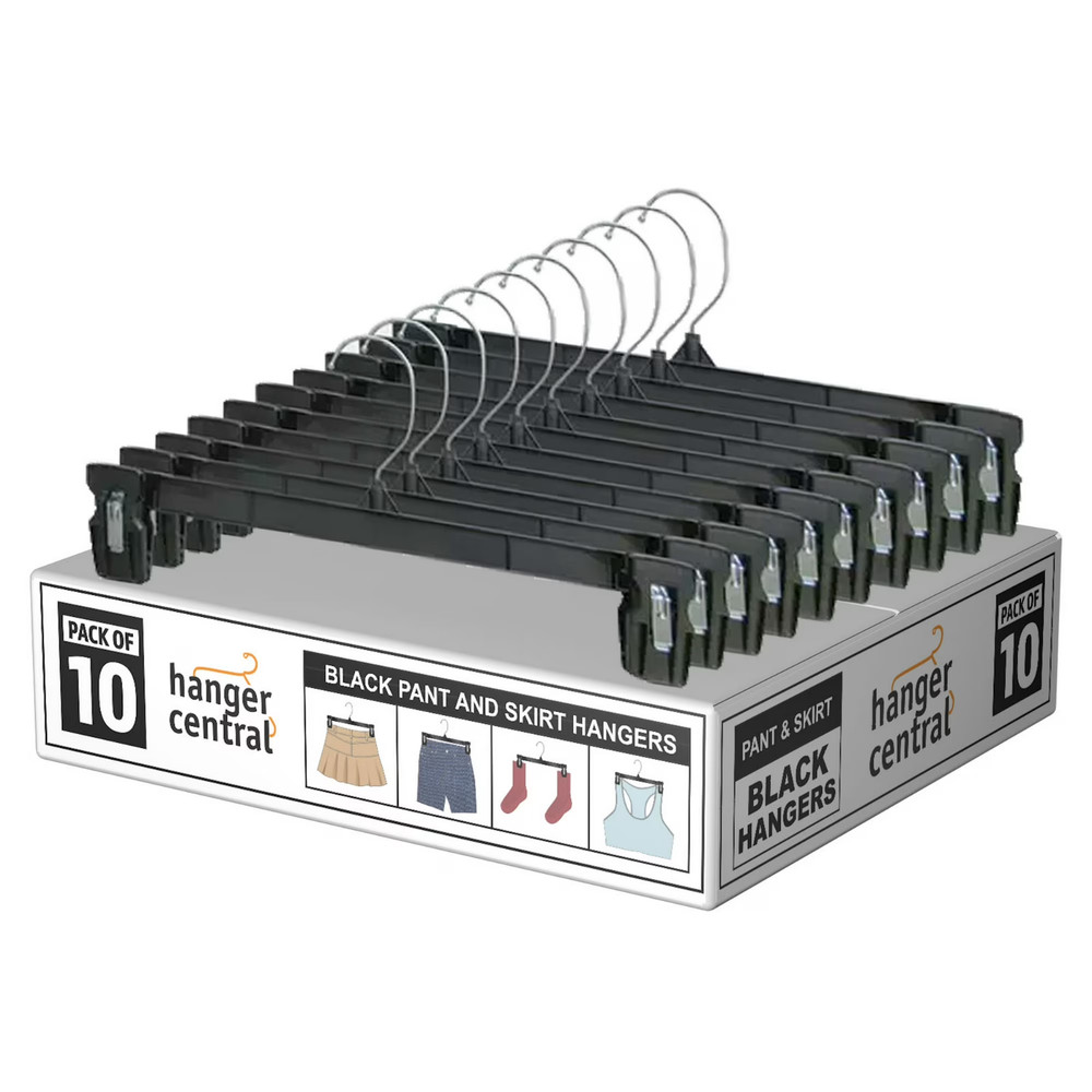 10 Pack Black Plastic Pants Hangers with Clips 10 inch