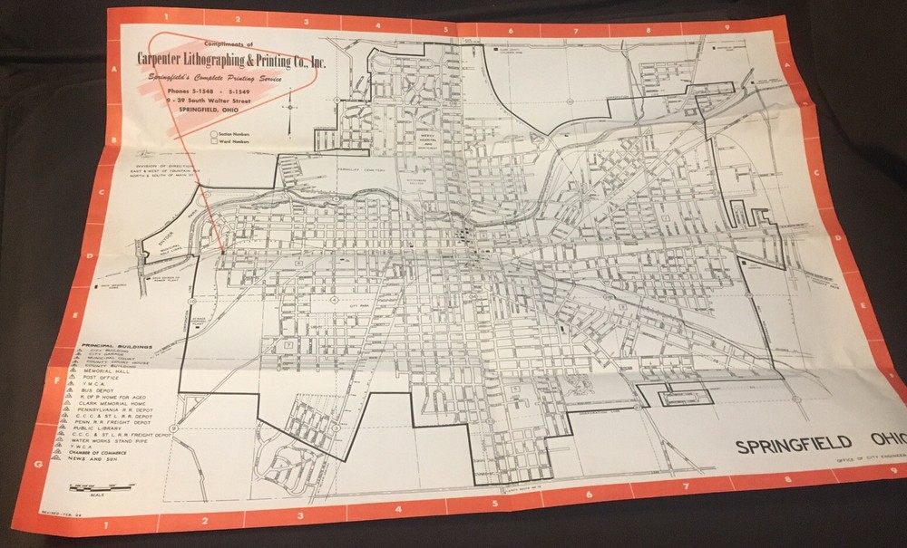 1949 Springfield Ohio City Map and Guide