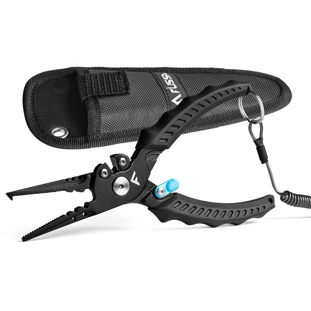 FLISSA 7.5" Fishing Plier Safety Lock Stainless Steel Hook Remover Braid Cutters