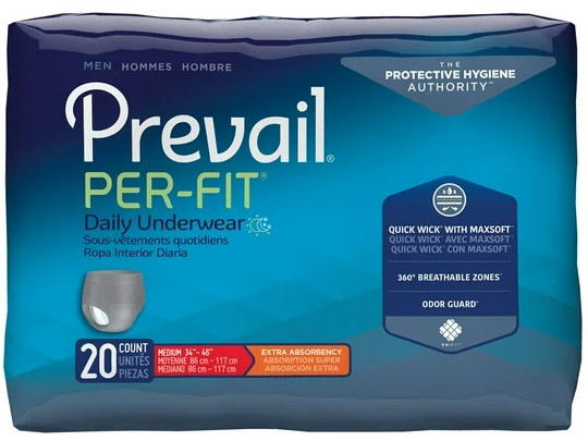 Prevail Per-Fit Men's Protective Incontinence Underwear Extra Absorbency MEDIUM