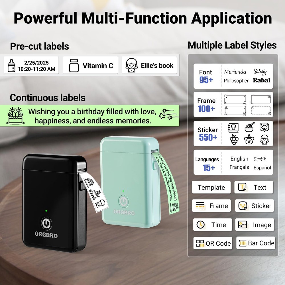 ORGBRO Label Maker Machine with Tape, X1 Portable Bluetooth Mini Label Printe...