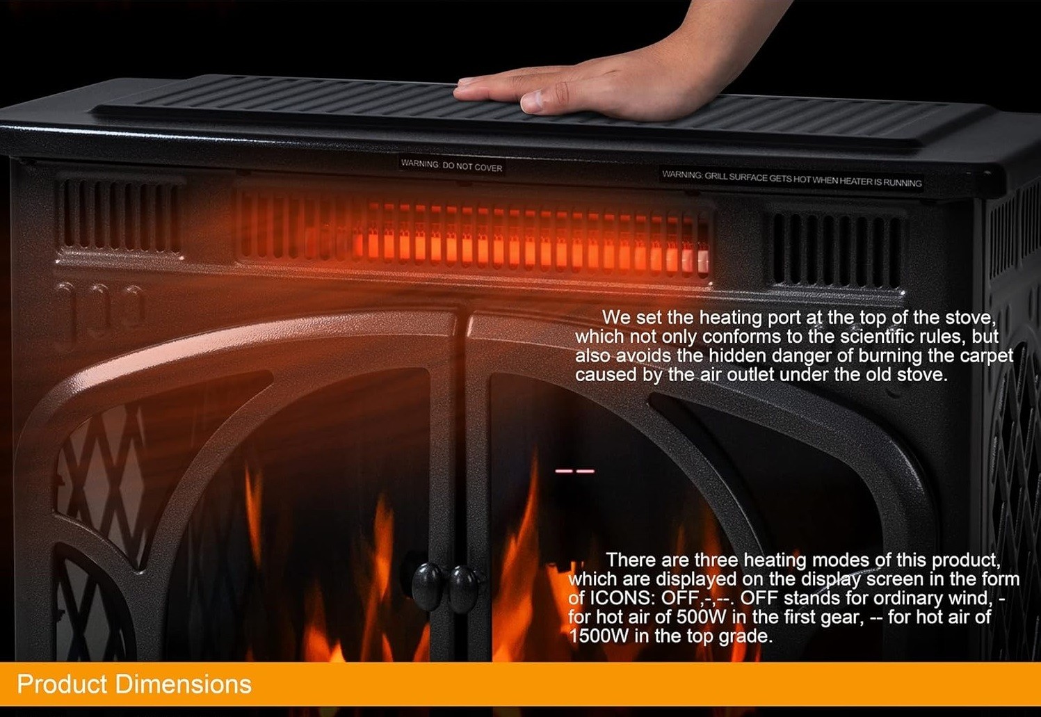 24Inch Electric Fireplace Stove, Free-Standing Infrared Fireplace Stove, Contro