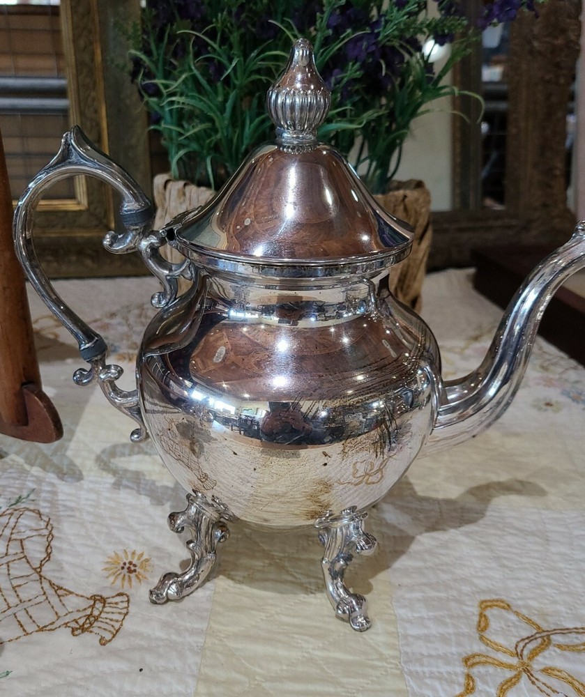 VINTAGE 3-PIECE TEA SET 1900's BIRMINGHAM SILVER CO. (BSC) SILVER COPPER