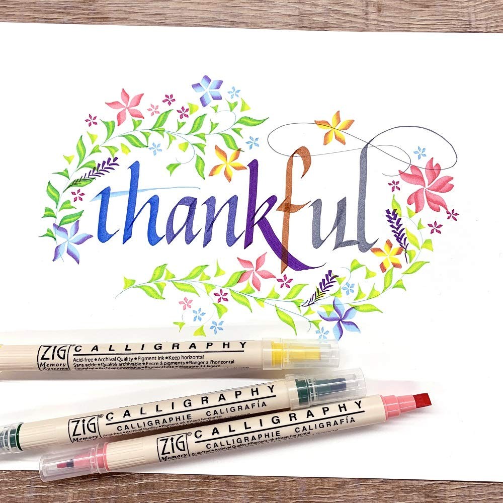 Zig Memory System Calligraphy Markers, Multicolor, 8-Pack