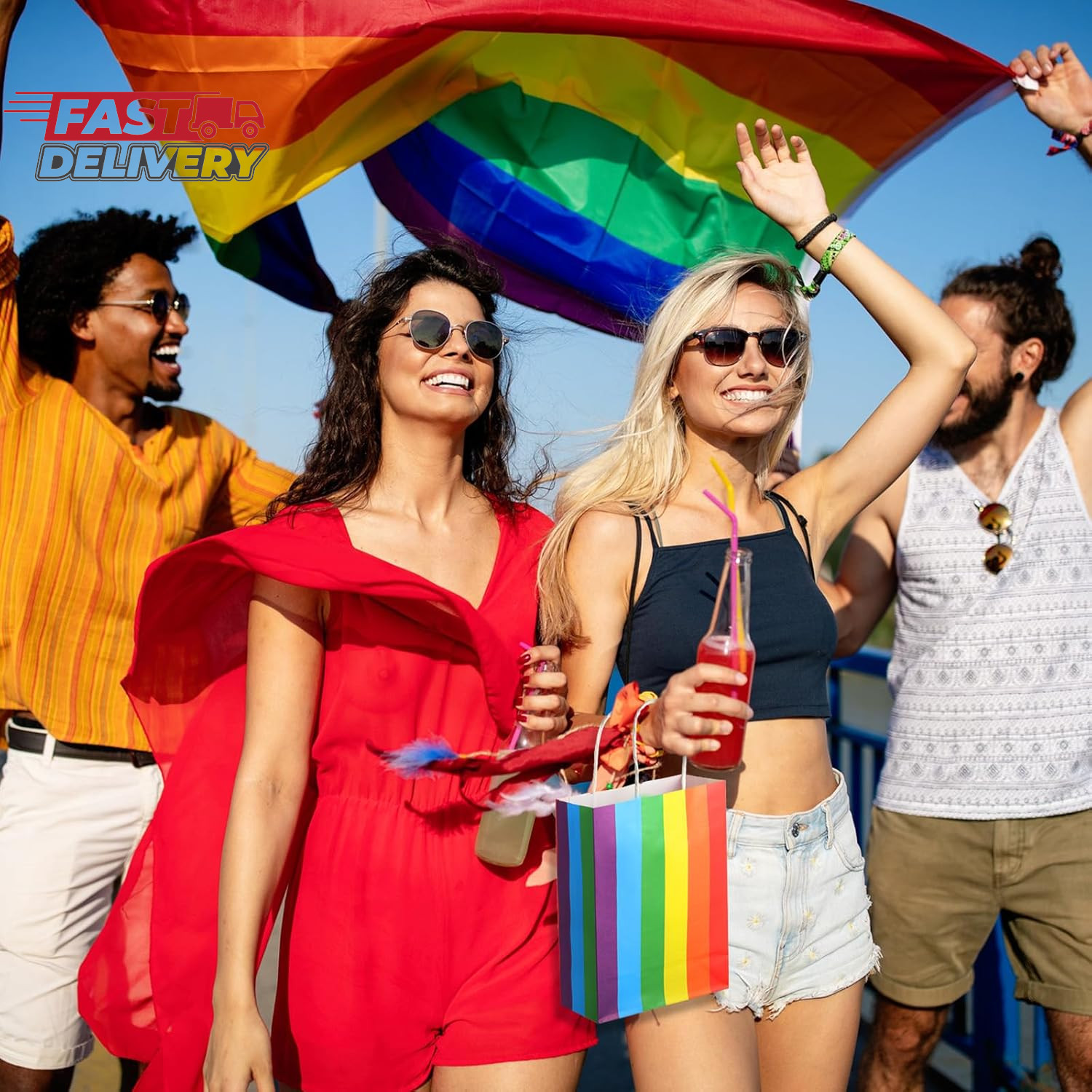 Taobary 36 Pcs Rainbow Party Treat Bags Rainbow Gift Bags Colorful Stripes Kraft